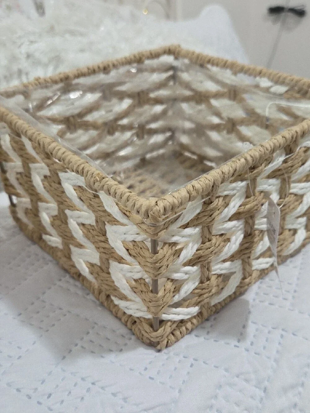 Woven Seagrass and White Rope 3 Pcs Storage Basket